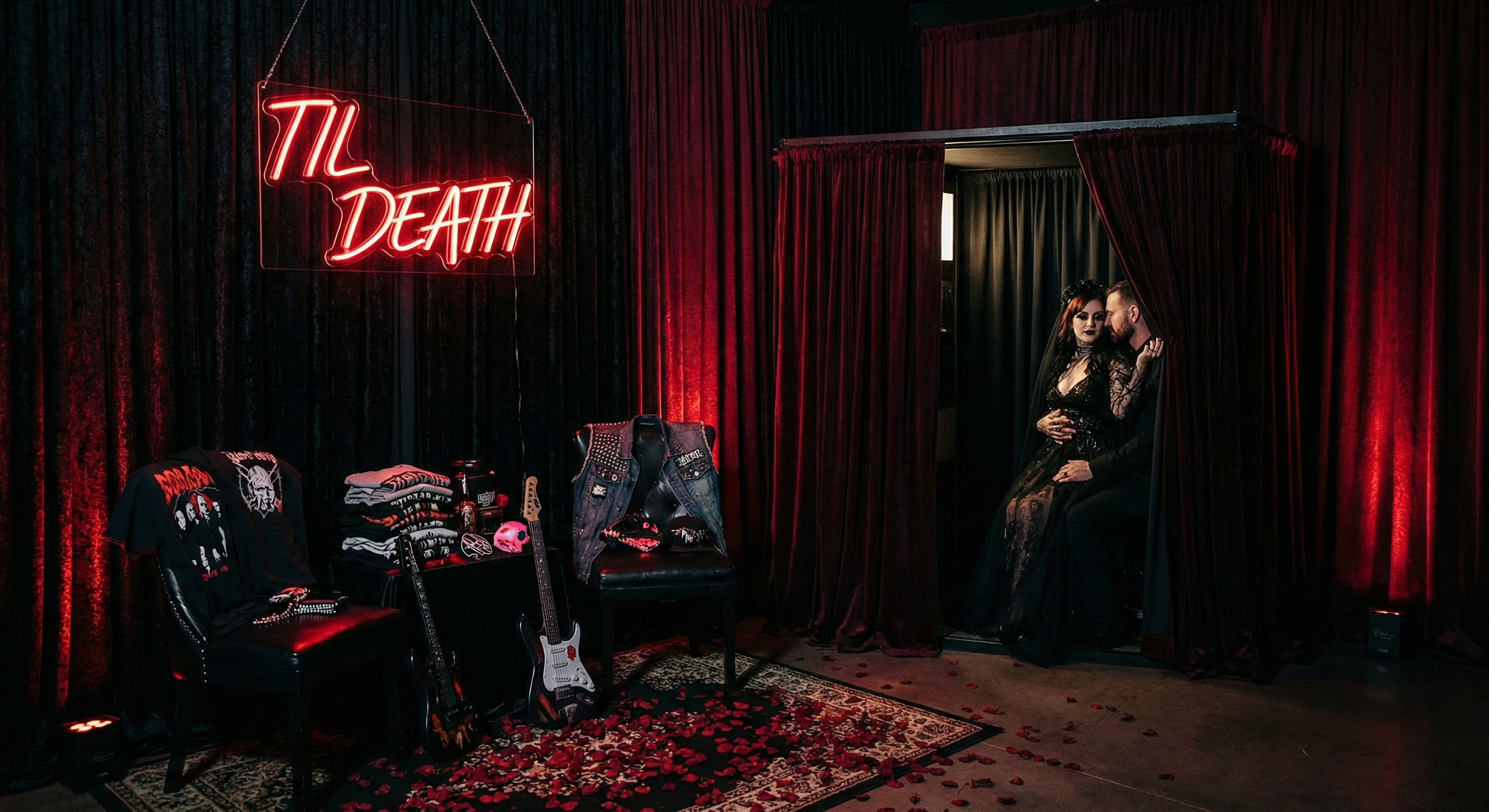 Alternative wedding photo booth with custom props